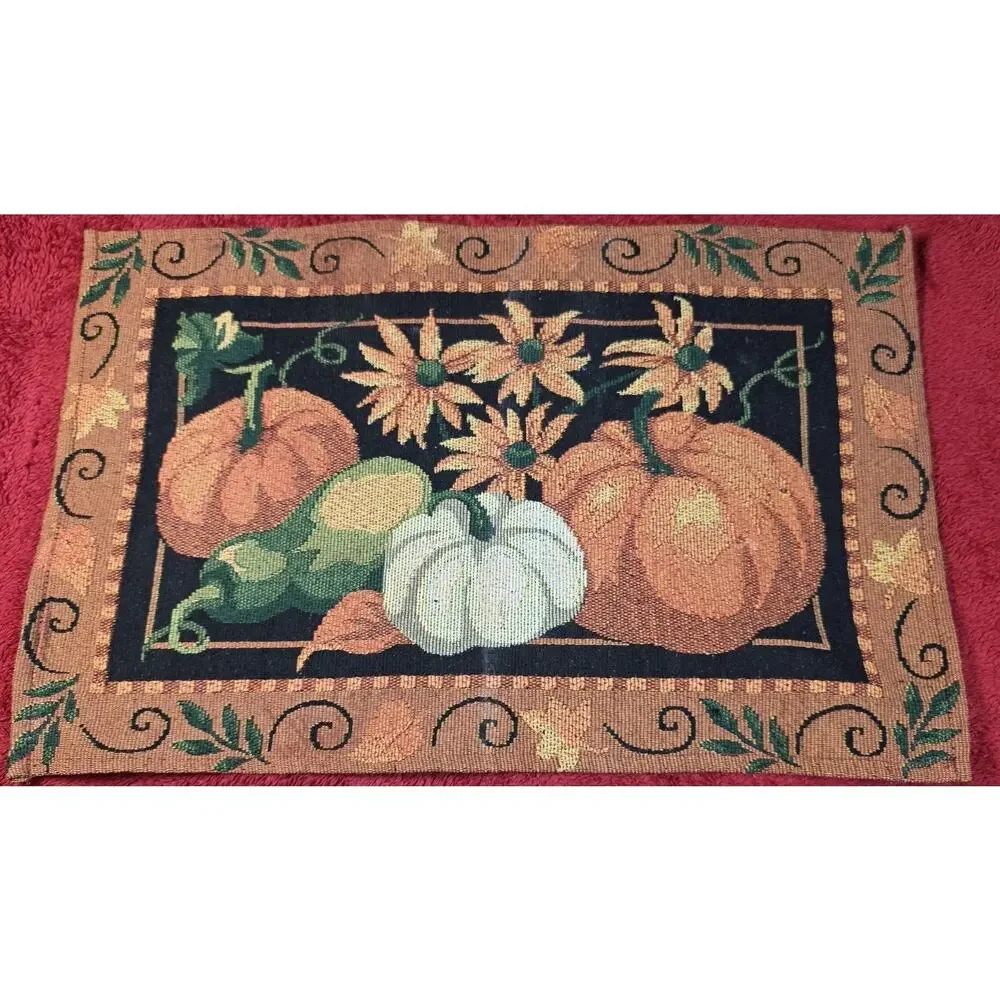 Set of 4 Fall Pumpkin Tapestry Placemats Thanksgiving Harvest Table Decor